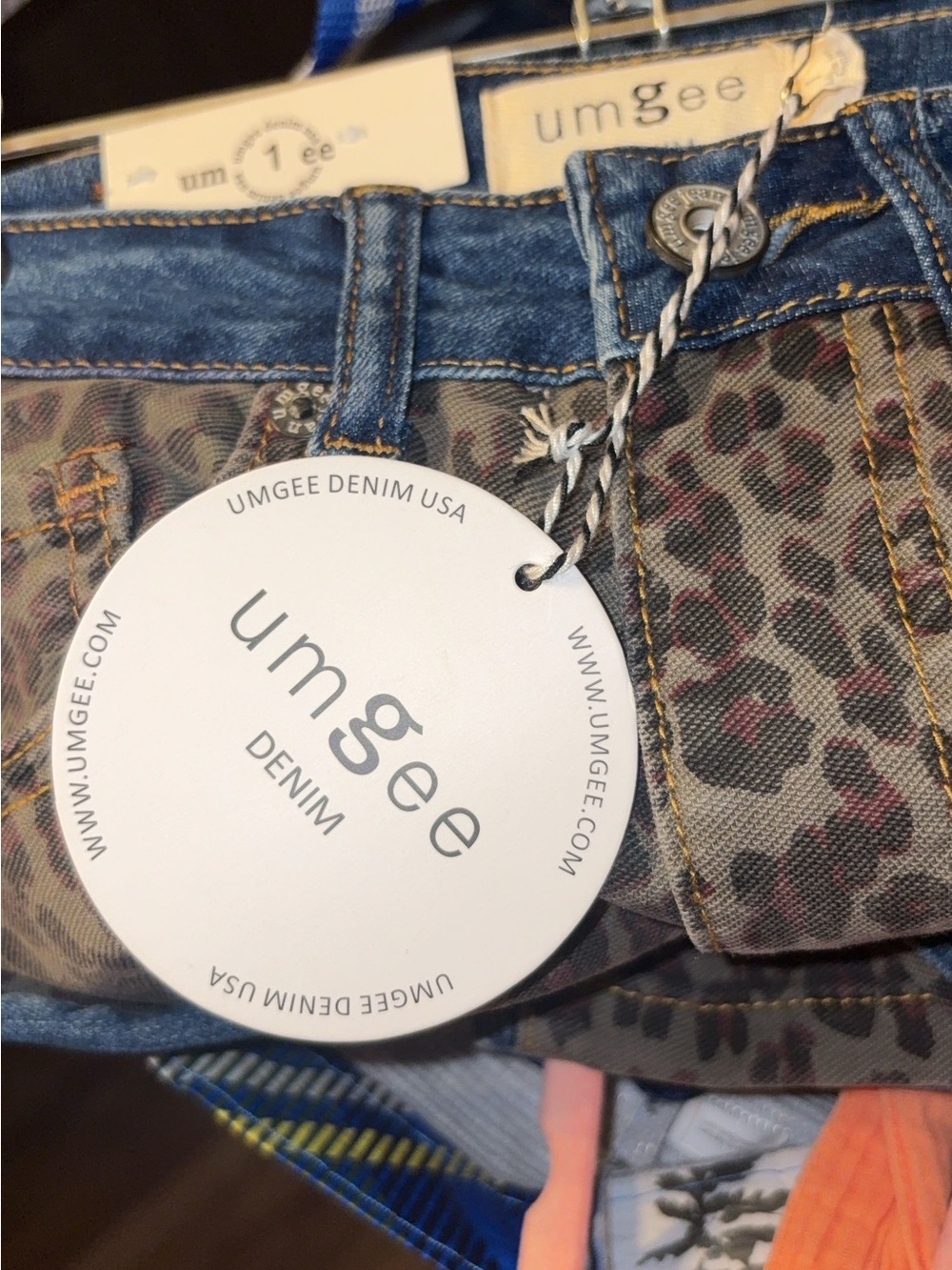 Umgee Blue Skinny Jeans with Leopard Trim